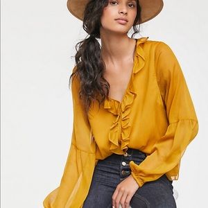 Anthropologie mustard yellow blouse